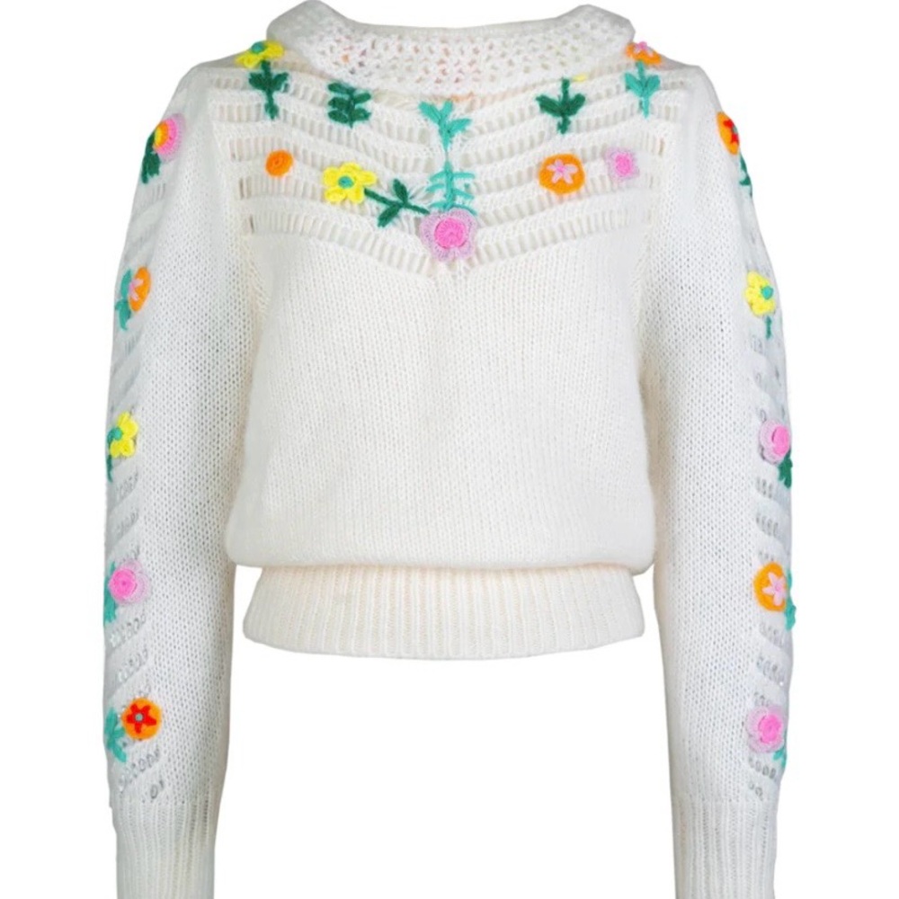 Celia B Bianca Embroidered Mohair Sweater in Floral Cream! NWOT! Size XS!